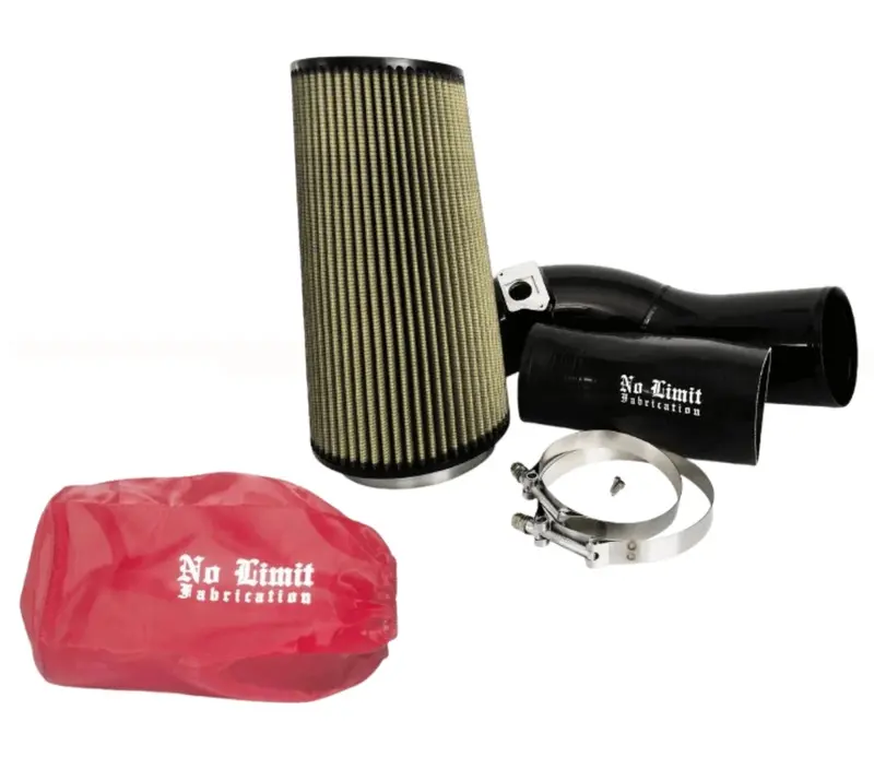 No Limit Fabrication Black Cold Air Intake With Pg7 Filter And Red Pre-Filter For 2003 Ford 6.0L Powerstroke 1