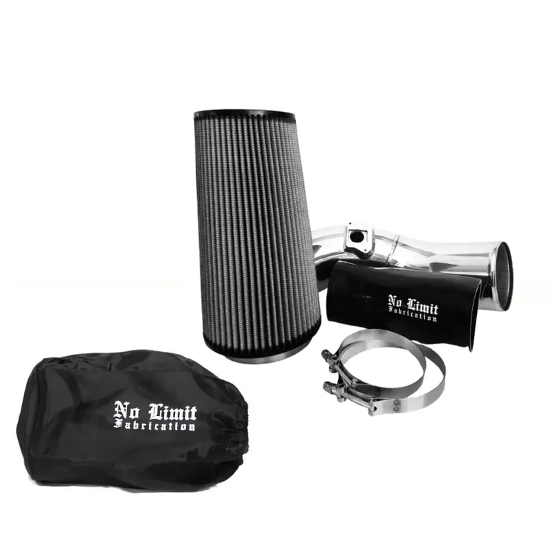 No Limit Fabrication Polished Cold Air Intake Dry Filter With Black Pre-Filter For 2004-2007 Ford 6.0L Powerstroke 1