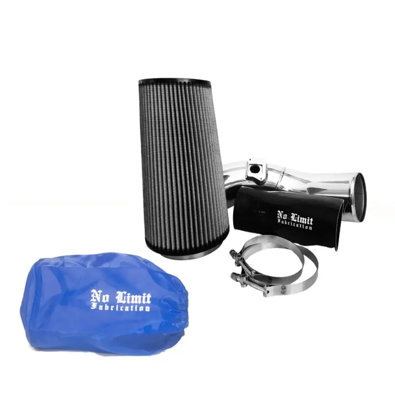 No Limit Fabrication Polished Cold Air Intake Dry Filter With Blue Pre-Filter For 2004-2007 Ford 6.0L Powerstroke 1
