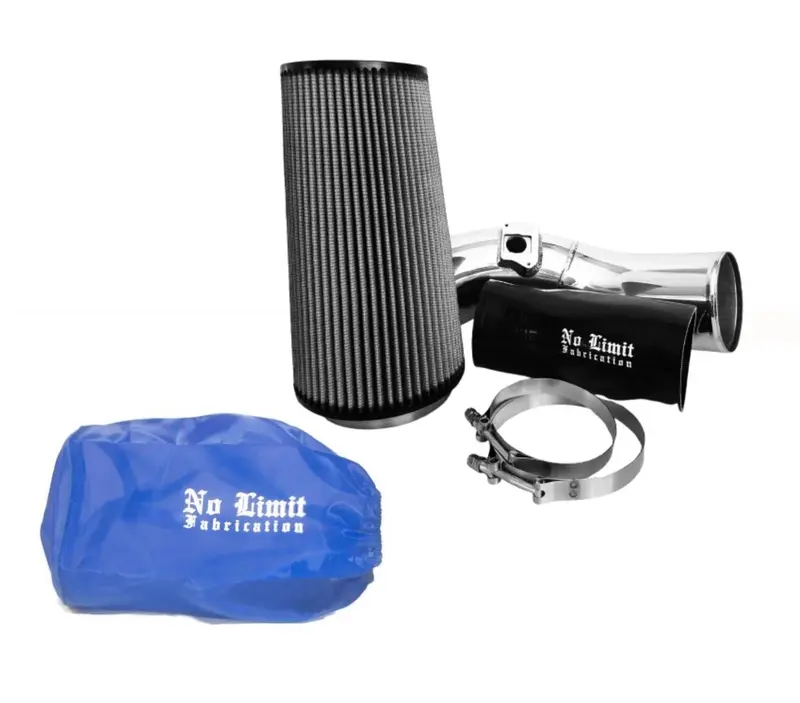 No Limit Fabrication Polished Cold Air Intake With Dry Filter And Blue Pre-Filter For 2003 Ford 6.0L Powerstroke 1
