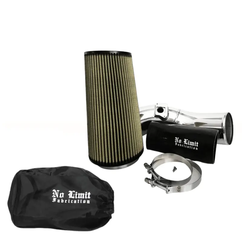 No Limit Fabrication Polished Cold Air Intake With Oiled Pro Guard 7 Filter And Black Pre-Filter For 2004-2007 Ford 6.0L Powerstroke 1