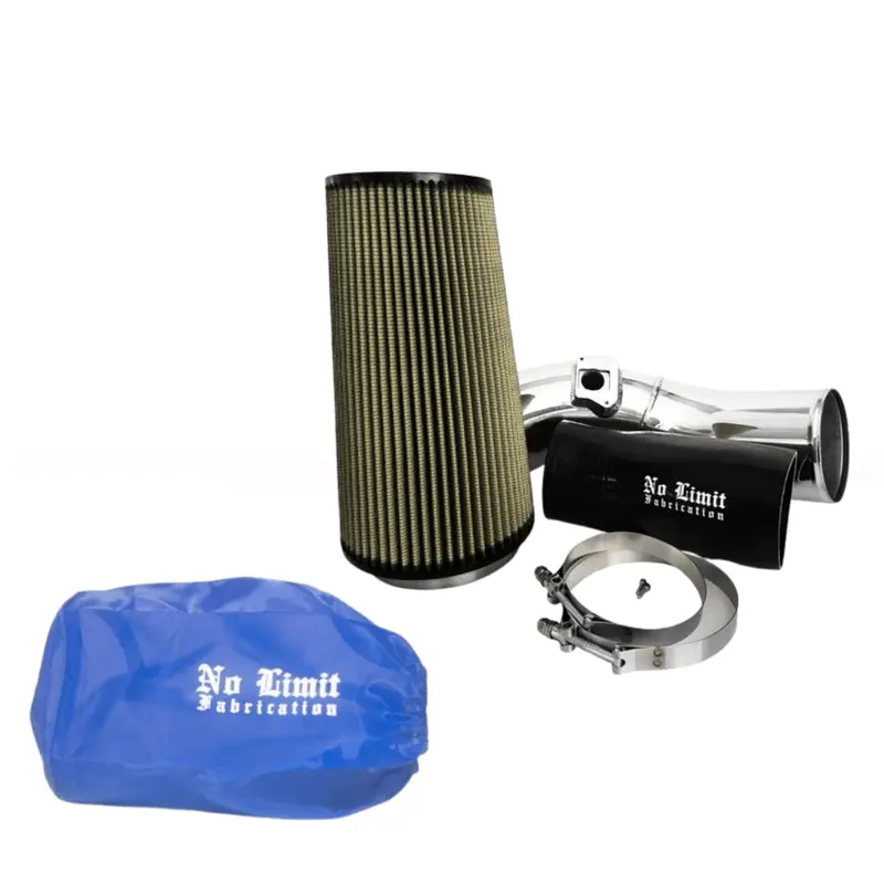 No Limit Fabrication Polished Cold Air Intake With Oiled Pro Guard 7 Filter And Blue Pre-Filter For 2004-2007 Ford 6.0L Powerstroke 1