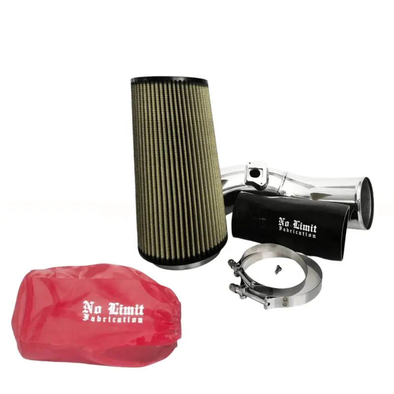 No Limit Fabrication Polished Cold Air Intake With Oiled Pro Guard 7 Filter And Red Pre-Filter For 2004-2007 Ford 6.0L Powerstroke 1