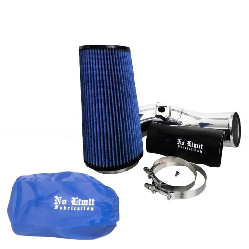 No Limit Fabrication Polished Cold Air Intake With Oiled Pro5r Filter And Blue Pre-Filter For 2004-2007 Ford 6.0L Powerstroke 1