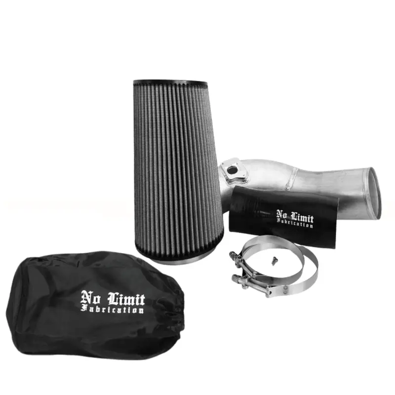 No Limit Fabrication Raw Cold Air Intake Dry Filter With Black Pre-Filter For 2004-2007 Ford 6.0L Powerstroke 1