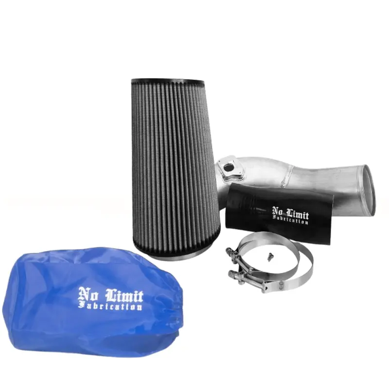 No Limit Fabrication Raw Cold Air Intake Dry Filter With Blue Pre-Filter For 2004-2007 Ford 6.0L Powerstroke 1