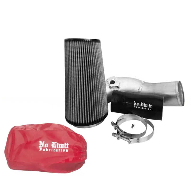 No Limit Fabrication Raw Cold Air Intake Dry Filter With Red Pre-Filter For 2004-2007 Ford 6.0L Powerstroke 1