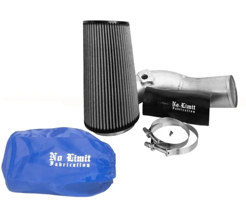 No Limit Fabrication Raw Cold Air Intake With Dry Filter And Blue Pre-Filter For 2003 Ford 6.0L Powerstroke 1