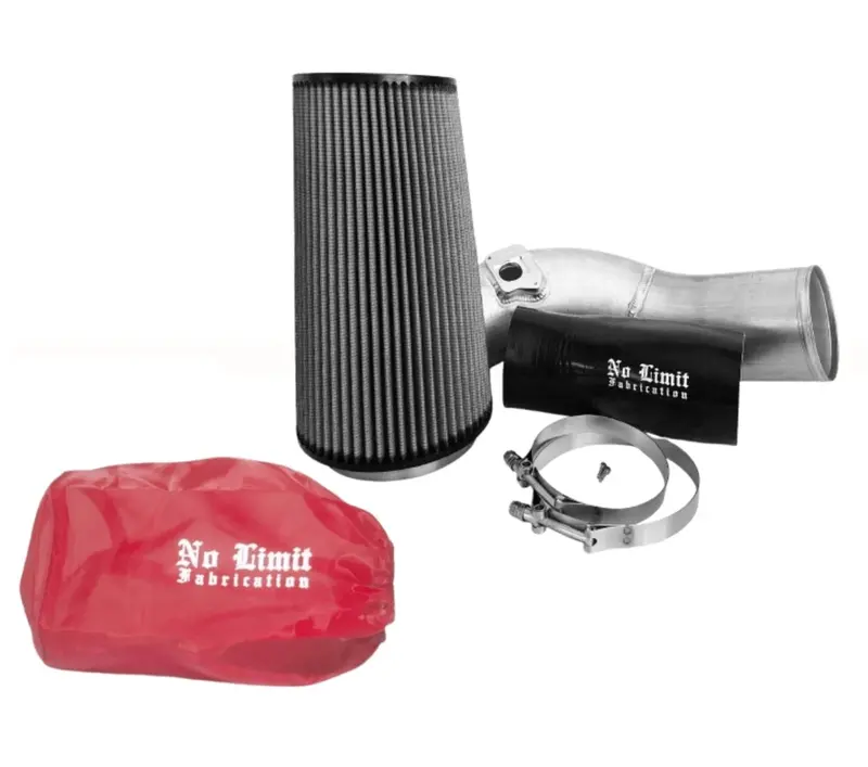 No Limit Fabrication Raw Cold Air Intake With Dry Filter And Red Pre-Filter For 2003 Ford 6.0L Powerstroke 1