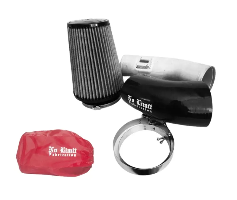 No Limit Fabrication Raw Cold Air Intake With Dry Filter & Red Pre-Filter For 2011–2016 Ford 6.7L Powerstroke 1
