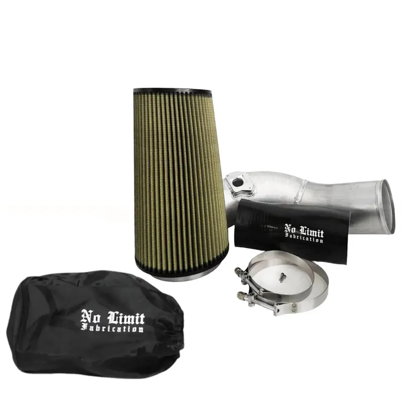 No Limit Fabrication Raw Cold Air Intake With Oiled Pro Guard 7 Filter And Black Pre-Filter For 2004-2007 Ford 6.0L Powerstroke 1