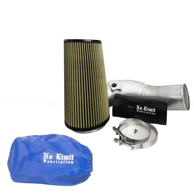 No Limit Fabrication Raw Cold Air Intake With Oiled Pro Guard 7 Filter And Blue Pre-Filter For 2004-2007 Ford 6.0L Powerstroke 1