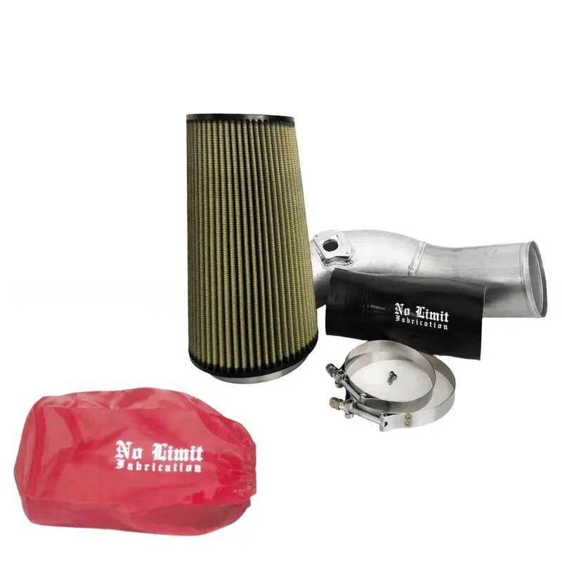 No Limit Fabrication Raw Cold Air Intake With Oiled Pro Guard 7 Filter And Red Pre-Filter For 2004-2007 Ford 6.0L Powerstroke 1