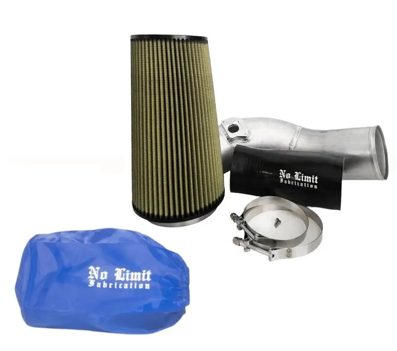 No Limit Fabrication Raw Cold Air Intake With Pg7 Filter And Blue Pre-Filter For 2003 Ford 6.0L Powerstroke 1