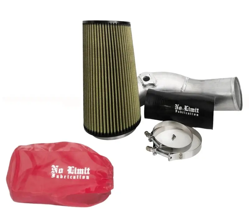 No Limit Fabrication Raw Cold Air Intake With Pg7 Filter And Red Pre-Filter For 2003 Ford 6.0L Powerstroke 1