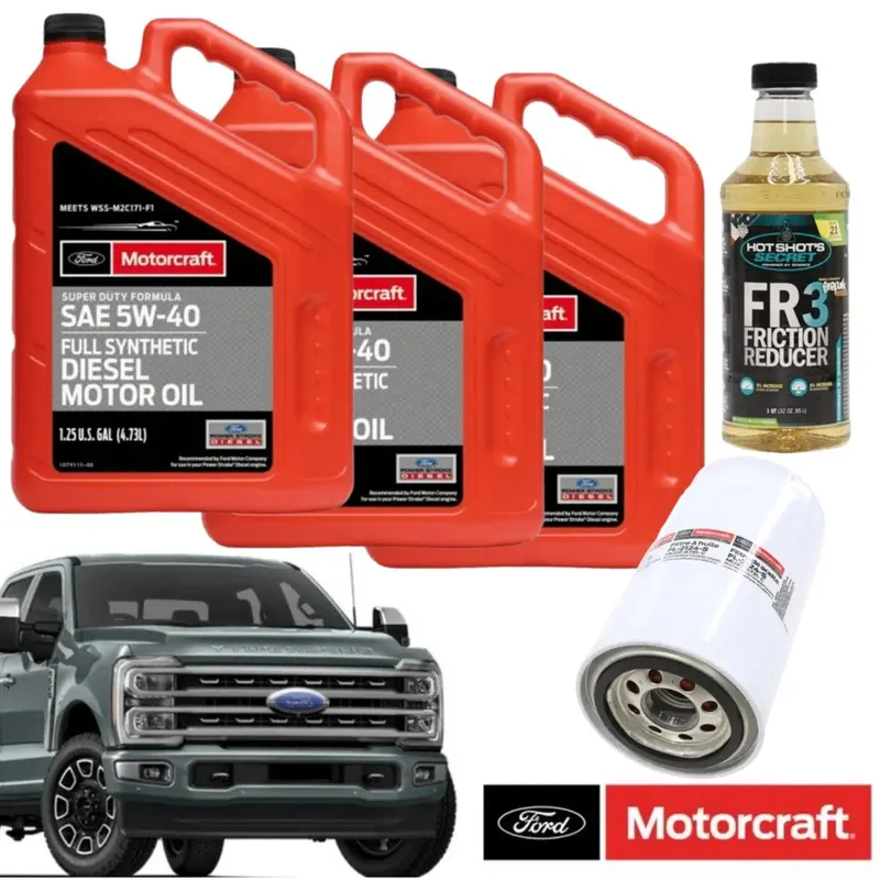 Oem Motorcraft 5W-40 Engine Oil & Filter Kit With Hot Shot's Fr3 Friction Reducer Additive For 2023-2024 6.7L Powerstroke 1