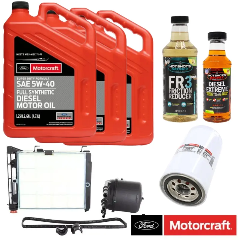 Oem Motorcraft 5W-40 Engine Oil & Fuel Filter Kit With Hot Shot's Fr3 Friction Reducer & Diesel Extreme Additives For 2017-2025 6.7L Powerstroke 1