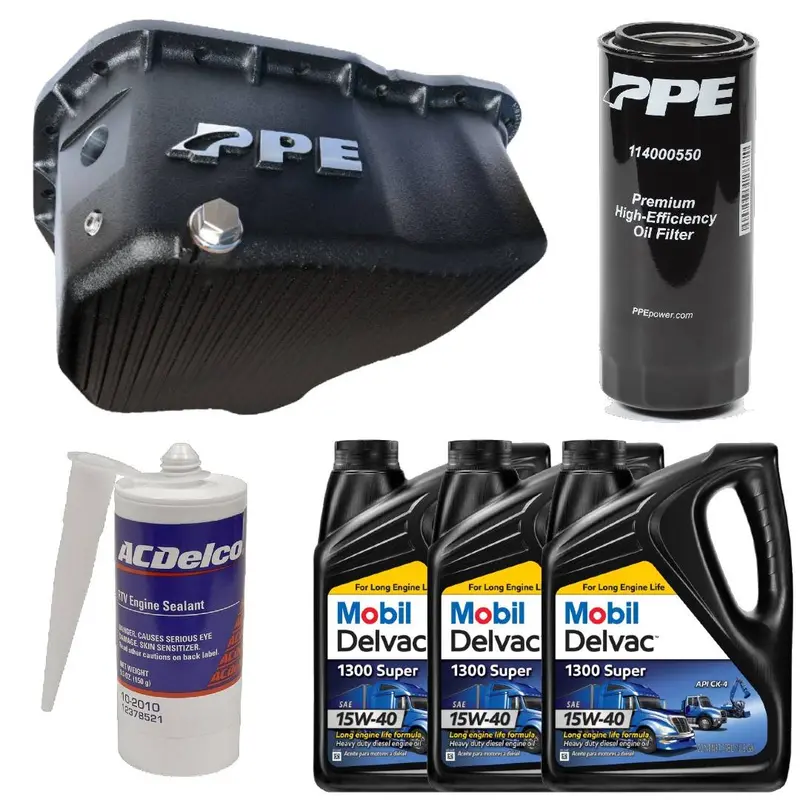Oil Pan Kit Mobil Oil/Sealant/Ppe Black Deep Pan & Filter For 01-10 6.6L Duramax 1