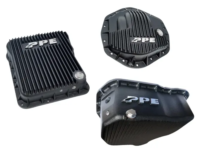 Ppe Black Heavy Duty Transmission/Oil Pan/Rear Diff Cover For 01-10 Gm 6.6L Duramax 1
