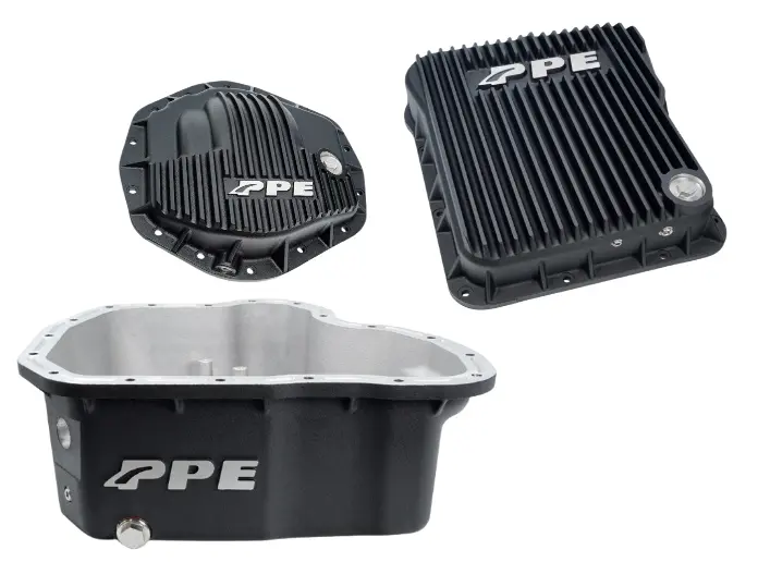 Ppe Black Heavy Duty Transmission/Oil Pan/Rear Diff Cover For 11-16 Gm 6.6L Duramax 1