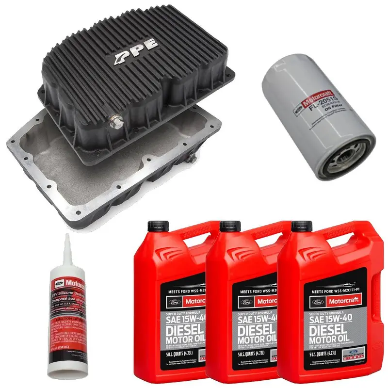 Ppe Black Oil Pan With Motorcraft 15W-40 Oil/Filter For 11-21 6.7L Powerstroke 1