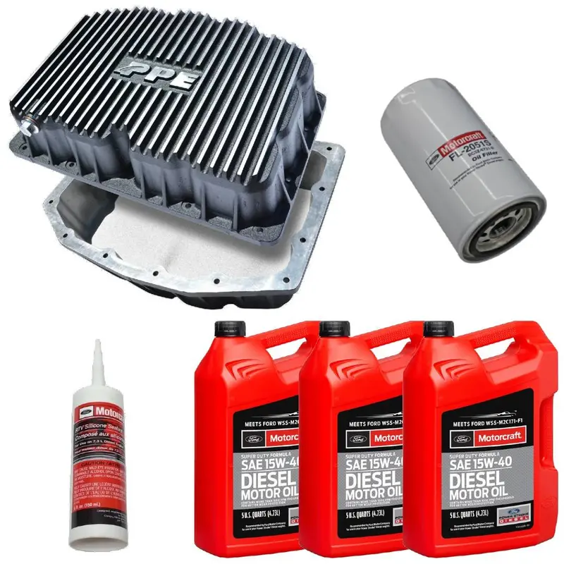 Ppe Brushed Oil Pan W/ Motorcraft 15W-40 Oil/Filter For 11-21 6.7L Powerstroke 1