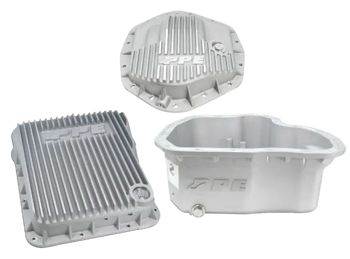 Ppe Raw Heavy Duty Transmission/Oil Pan/Rear Diff Cover For 01-10 Gm 6.6L Duramax 1