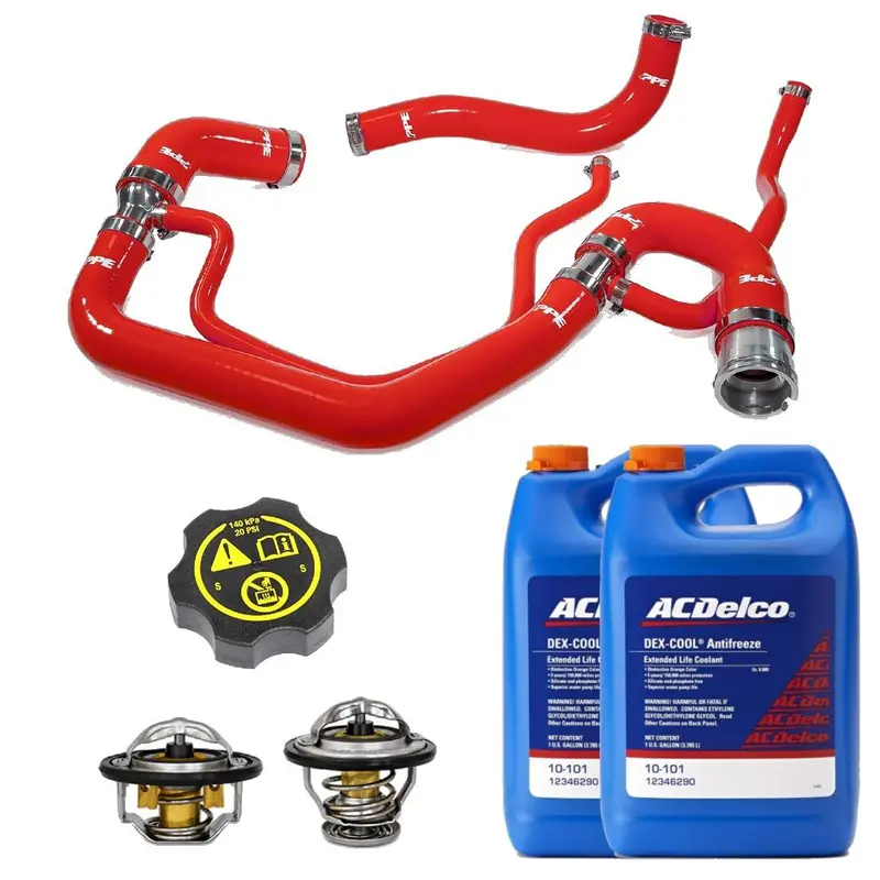 Ppe Red Radiator Hoses/Thermostats/Gm Coolant & Cap For 07-10 6.6L Duramax Lmm 1