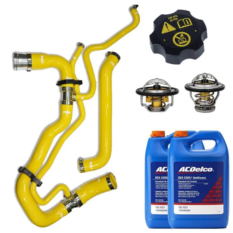 Ppe Yellow Radiator Hose/Thermostat/Acdelco Coolant & Cap For 11-16 6.6L Duramax 1