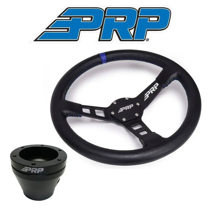 Prp Deep Dish Leather Wheel Blue Stripe W/ Utv Hub Adapter For Polaris/Can-Am 1