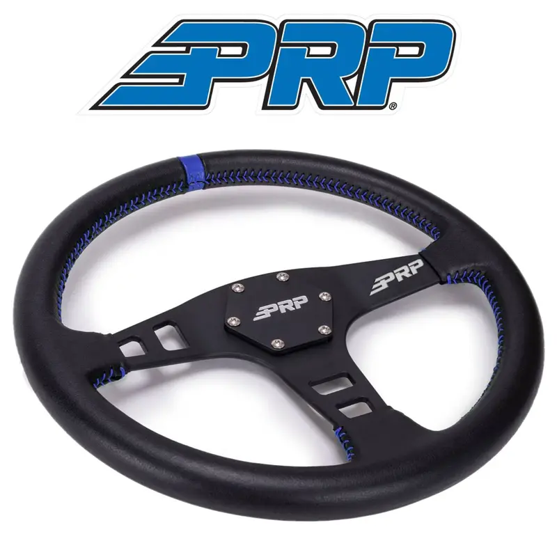 Prp Flat Leather Steering Wheel Blue Stripe For Polaris Rzr/Can-Am Maverick 1