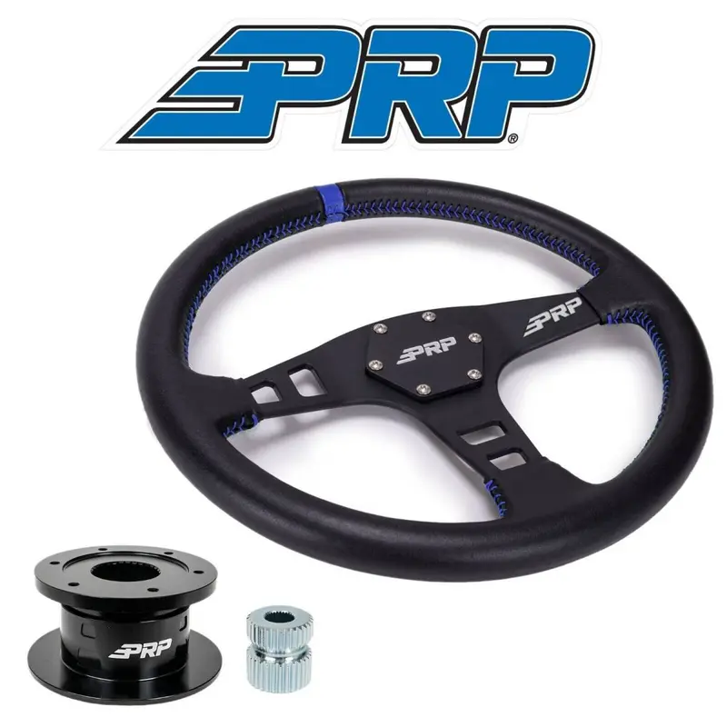 Prp Flat Leather Steering Wheel Blue Stripe/Quick Release Hub For Polaris/Can-Am 1