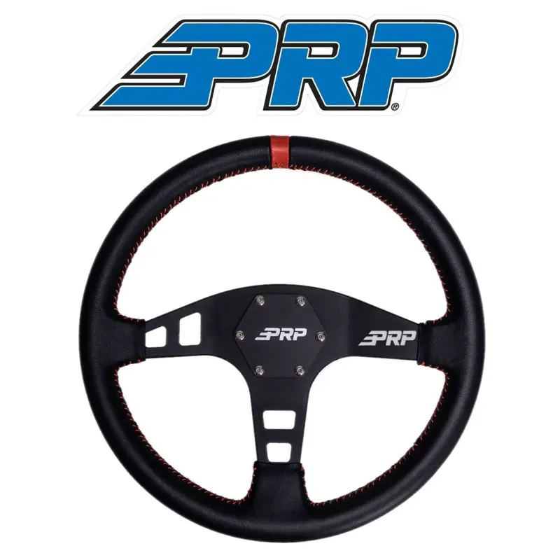 Prp Flat Leather Steering Wheel Red Stripe/Universal Weld On Quick Release 2