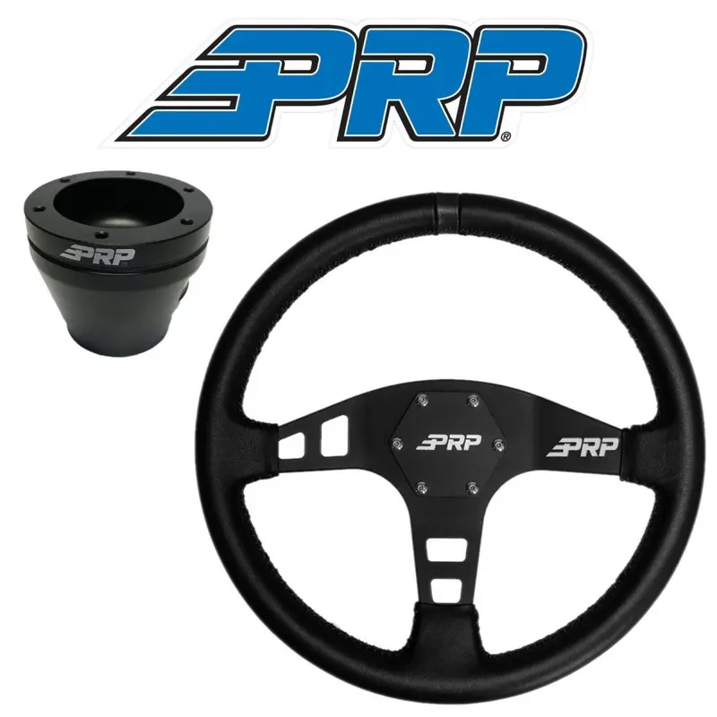 Prp Flat Leather Wheel Black Stripe With Utv Hub Adapter For Polaris/Can-Am 2