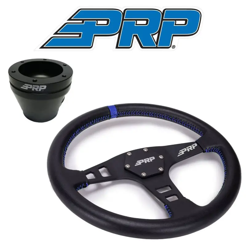 Prp Flat Leather Wheel Blue Stripe With Utv Hub Adapter For Polaris & Can-Am 1
