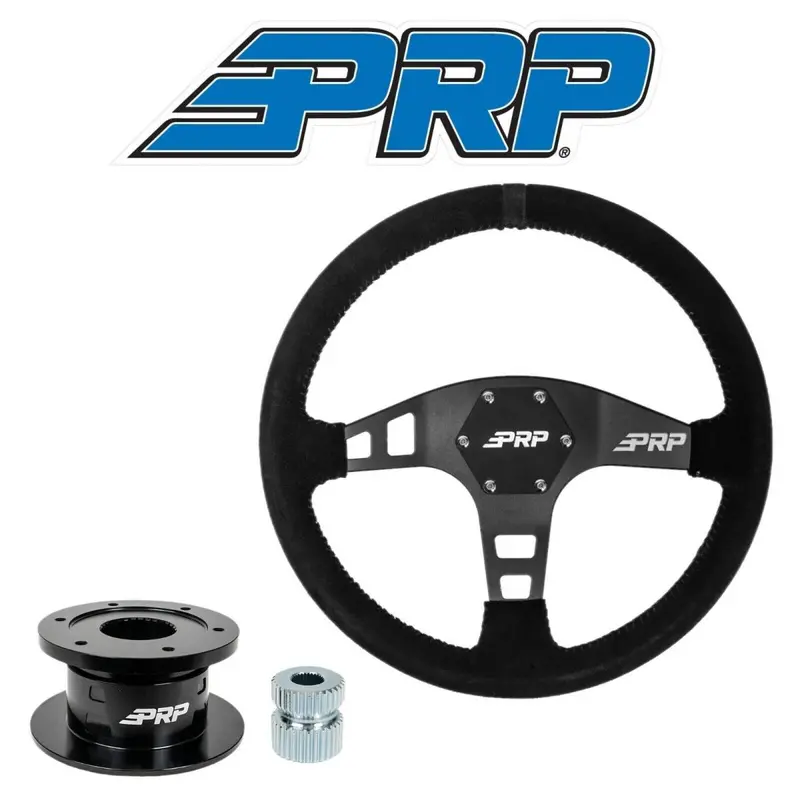 Prp Flat Suede Steering Wheel Black Stripe/Quick Release Hub For Polaris/Can-Am 1