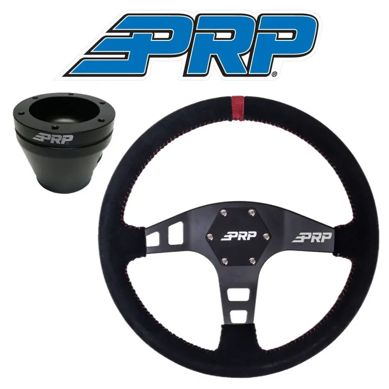 Prp Flat Suede Steering Wheel Red Stripe W/ Utv Hub Adapter For Polaris & Can-Am 1