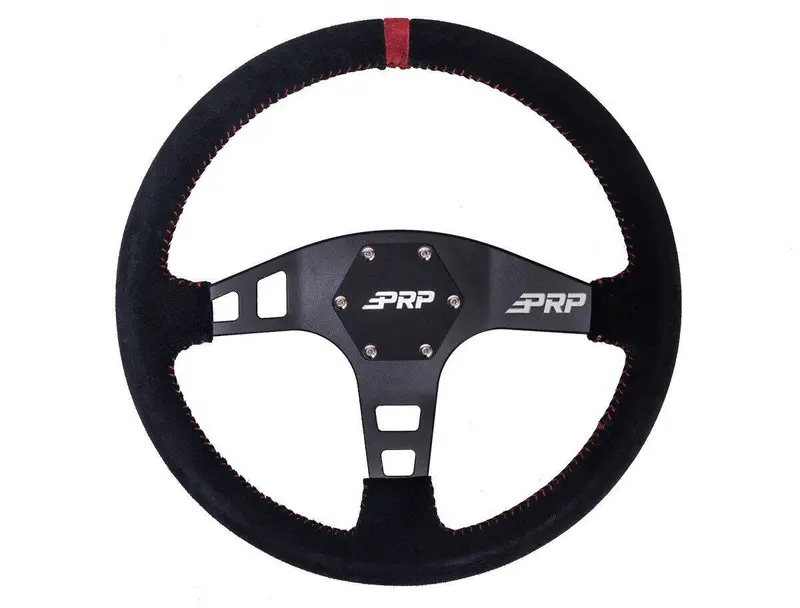 Prp Flat Suede Steering Wheel Red Stripe W/ Utv Hub Adapter For Polaris & Can-Am 2