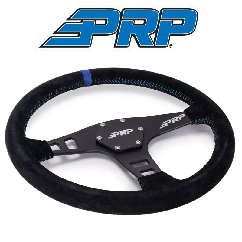 Prp Flat Suede Steering Wheel With Blue Stripe For Polaris Rzr/Can-Am Maverick 1
