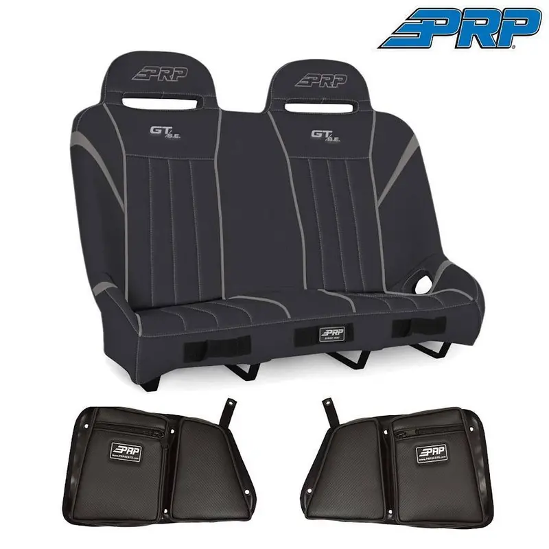 Prp Gt/Se Black & Gray Suspension Rear Bench Seat W/ Rear Padded Door Bags For 2014-2023 Polaris Rzr 4 Door 1