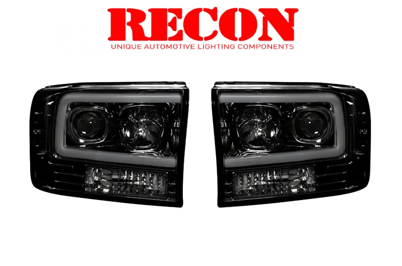 Recon Oled Halo Projector Headlights W/ Smoked Lenses For 99-04 Ford F250-F550 1