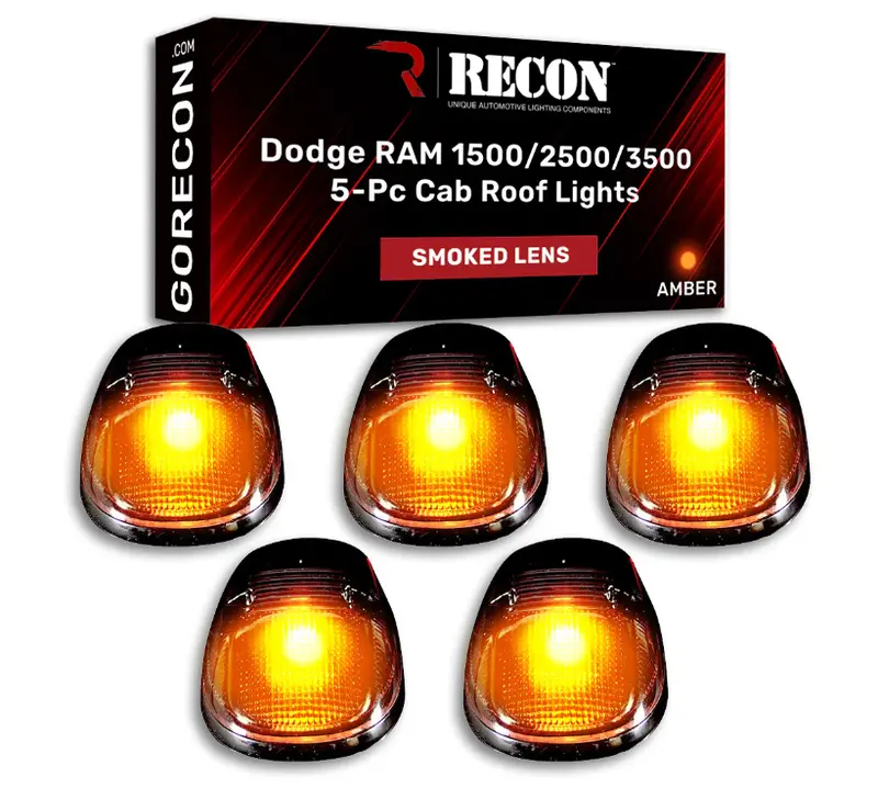 Recon Smoked Lens Amber Led Cab Light Kit For 1999-2002 Dodge Ram 1500/2500/3500 1