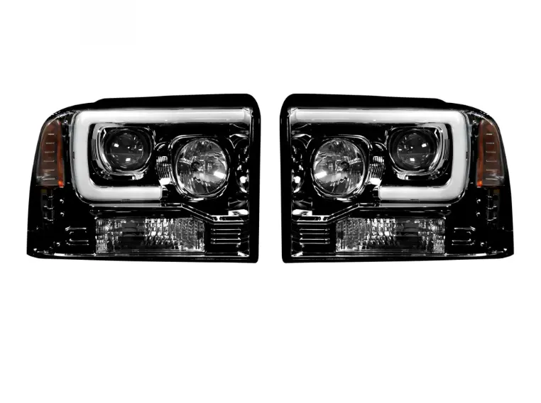 Recon Smoked Projector Headlights W/ Oled U-Bar For 2005-2007 Ford Super Duty 1