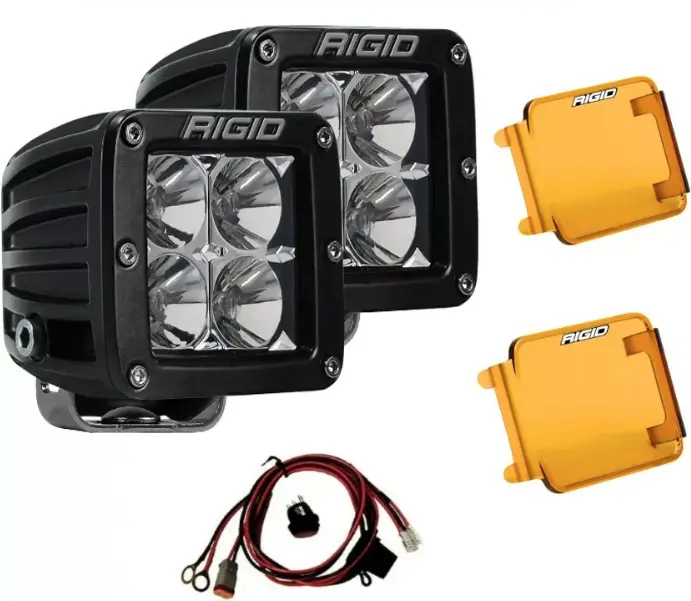 Rigid Dually D-Series Pro Flood Beam Led Lights W/Harness + Amber Light Covers 1
