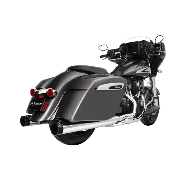 Rinehart Racing Dbx40 4In Slip-On Exhaust Chrome With Black End Caps For 2014-2026 Indian Touring/Bagger 1