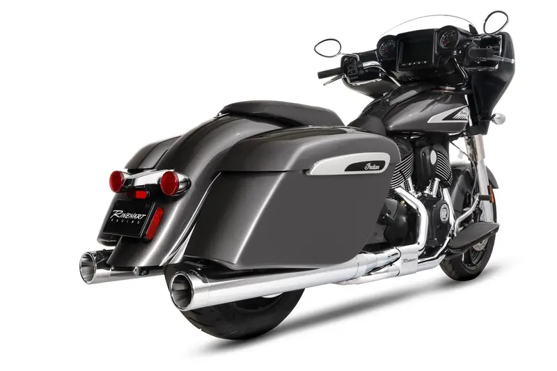 Rinehart Racing Dbx40 4In Slip-On Exhaust Chrome With Chrome End Caps For 2014-2026 Indian Touring/Bagger 1