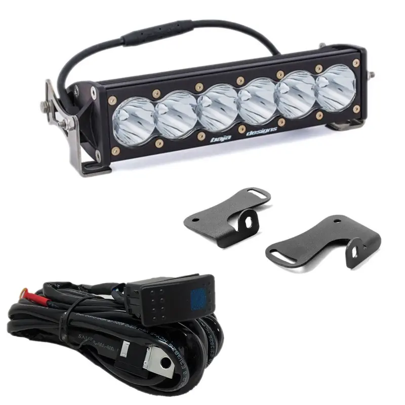Rudy's Custom Hood Mount Bracket & Baja Designs 10" Onx6+Light Bar & Rocker Switch For 2020-2024 Polaris Rzr Pro Xp/Xp4 1