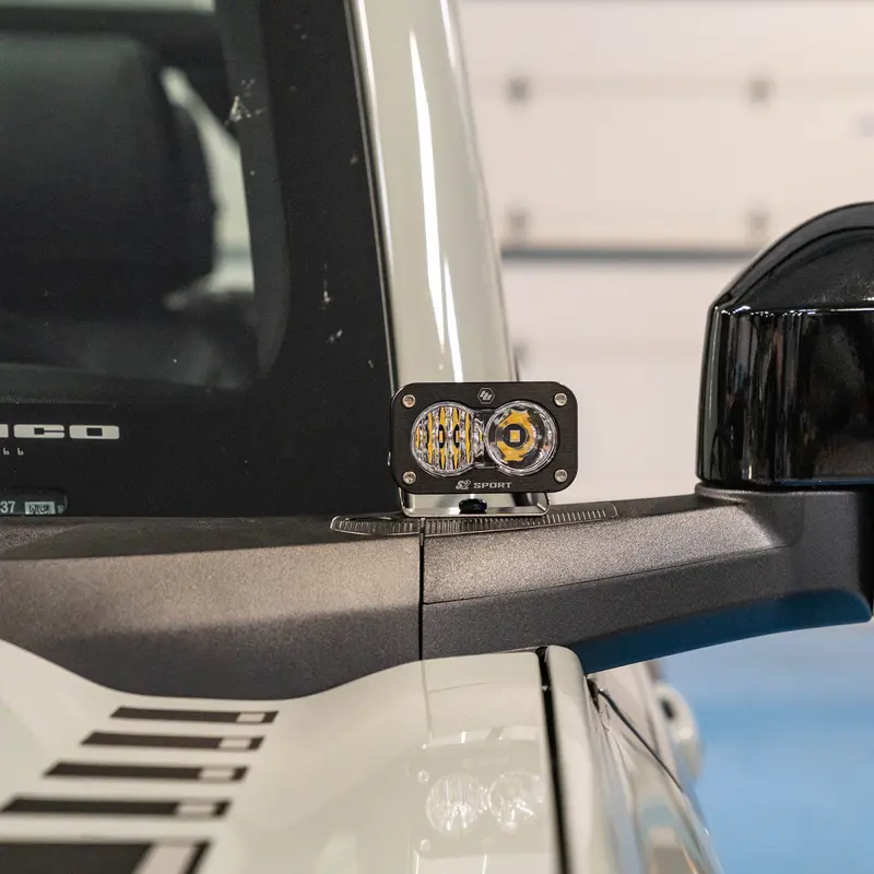 Rudy's Custom Mirror Mounted Baja Designs S1/S2 Ditch Light Kit For 2021+ Ford Bronco 1