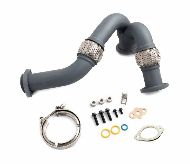 Rudy's High Temp Ceramic Coated Heavy Duty 304 Ss Up Pipe Kit & Turbo V-Band Clamp For 03-07 6.0 Powerstroke 1