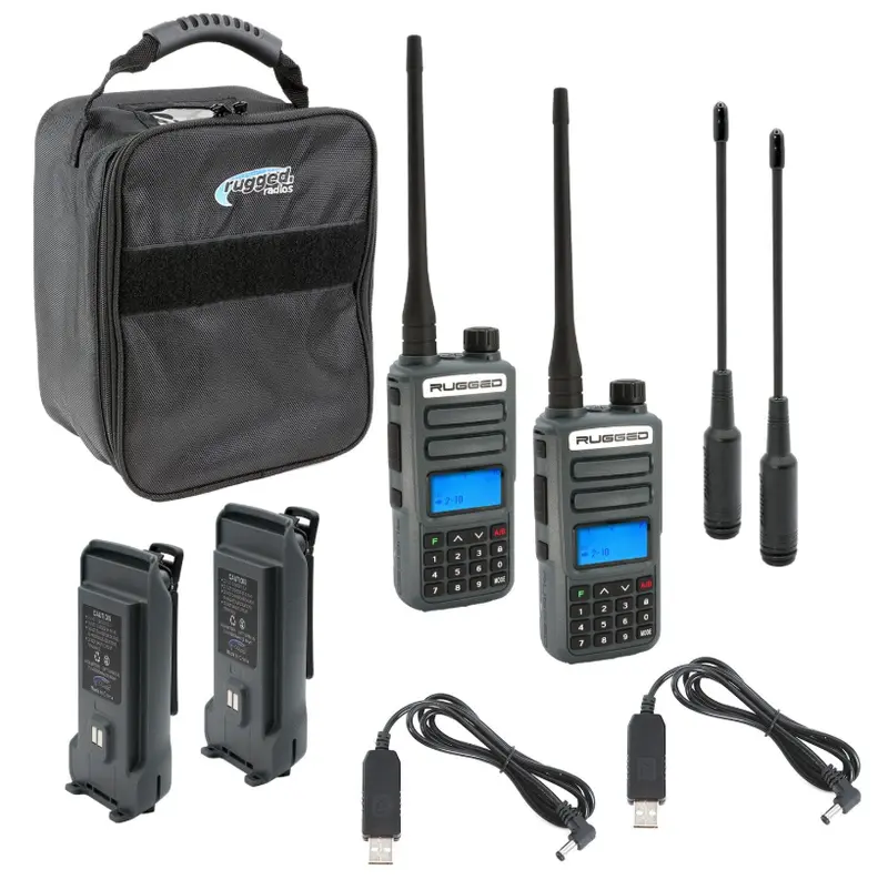 Rugged Radios Adventure Pack Dual Grey Gmr2 Plus Gmrs/Frs 2-Way Handheld Radios W/ Xl Batteries & Long-Range Antennas 1
